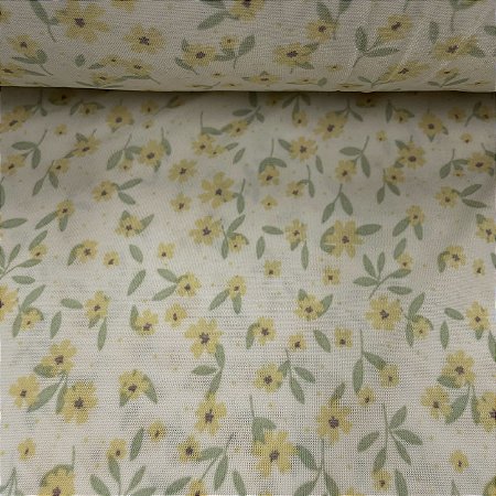 Liganete Estampada Florzinha Amarelo com Fundo Amarelo manteiga