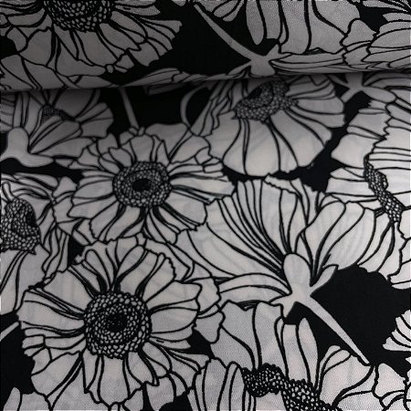 Liganete Estampada Flor Branca com Fundo Preto