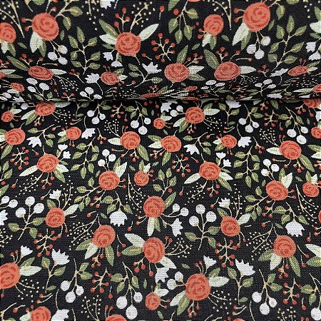 Liganete Estampada Florzinha Laranja com Fundo Preto