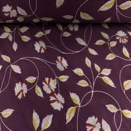 Liganete Estampada Flor Branca com Detalhes Vermelho com Fundo Ameixa