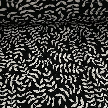 Liganete Estampada Folhinha Branca com Fundo Preto