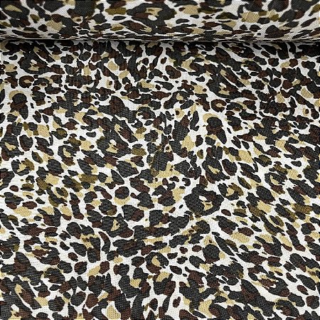 Liganete Estampada Oncinha Preta com Detalhes Marrom e Amarelo Fundo Branco