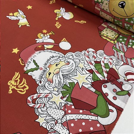 Oxford Mesa Natalina Fundo Vermelho com Papai Noel
