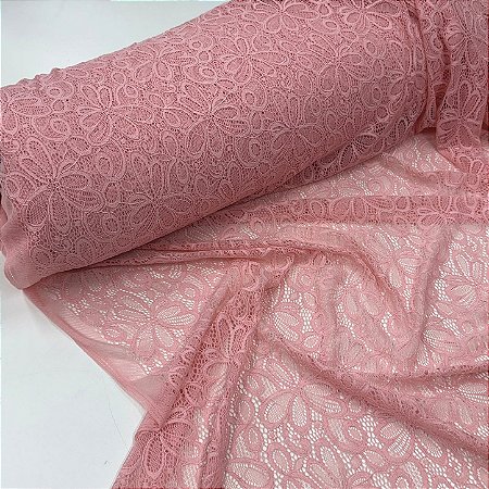 Renda Chantily de Poliamida com Elastano Rosa Núvem