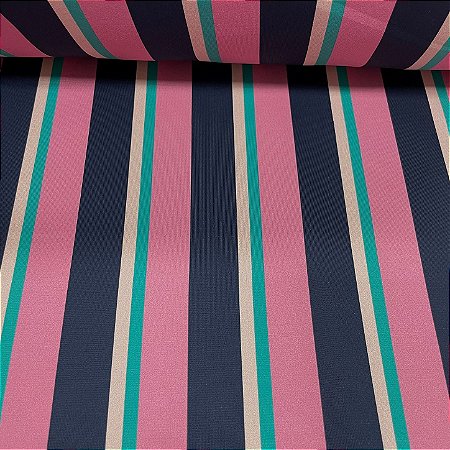 Suplex Estampado de Poliamida Santa Constância Listras Azul Marinho, Rosa Nuvem, Rosa, Verde