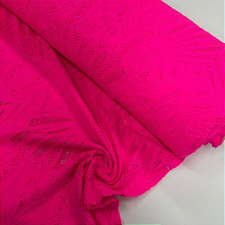 Suplex em Laise de Poliamida Trabalhado Savyon Rosa Neon