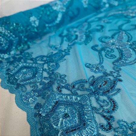 renda bordada azul tiffany