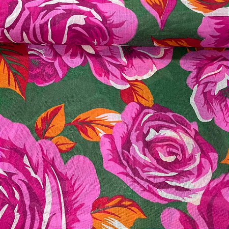 Chita Maxi Floral Fundo Verde Flores Rosa