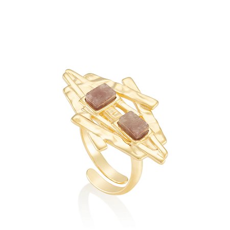 Anel Vigas 518 Ouro Quartzo Goiaba