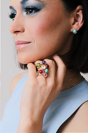 Brinco Bubble Moon 1067 Ouro Turquesa