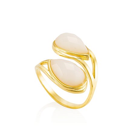 Anel Labareda 534 Ouro Quartzo Branco