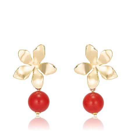 Brinco Amor 1106 Ouro Ágata Vermelha