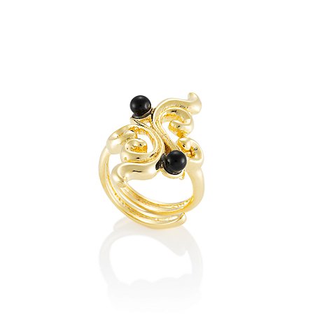 Anel Barroco 570 Ouro Quartzo Negro