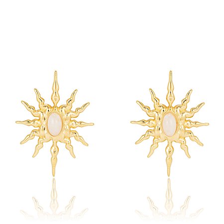 Brinco Wat Rong 1137 Ouro Quartzo Branco