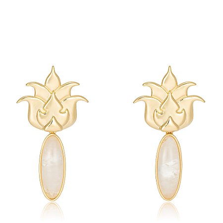 Brinco Kinnara 1138 Ouro Quartzo Branco