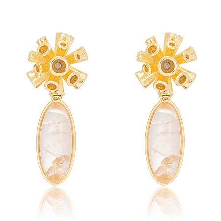 Brinco Coral Tubo 1158 Quartzo Rosa Ouro