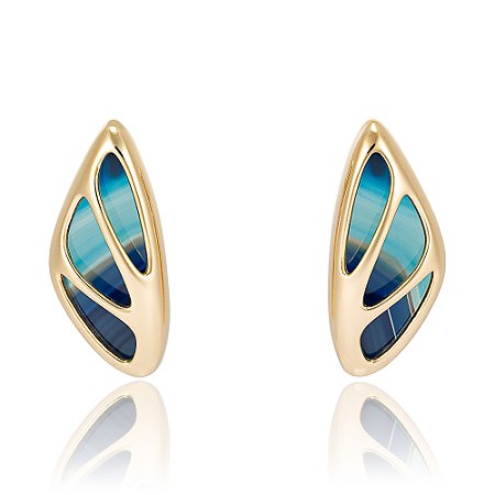 Brinco Jazz 1171 Ouro com Ágata Azul