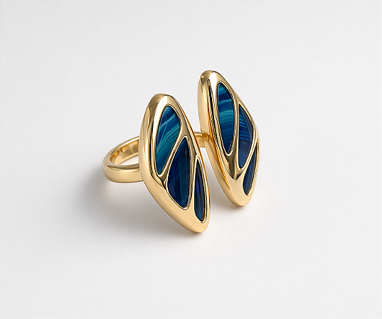 Anel Jazz 610 Ouro com Ágata Azul