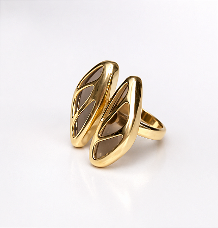 Anel Jazz 610 Ouro com Quartzo Fumê