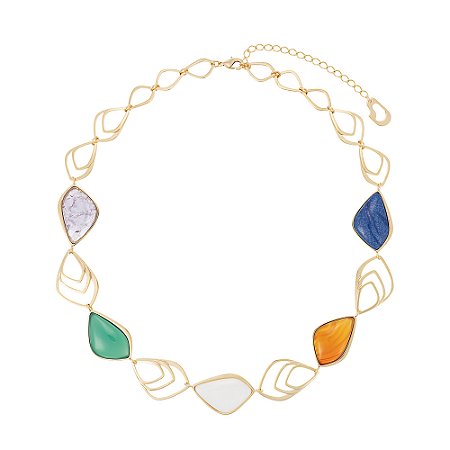 Colar Chanel 472 banhado a Ouro com Pedras Variadas