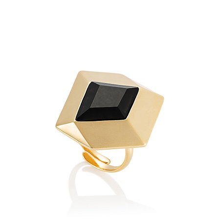 Anel Colmeia 614 com Quartzo Negro