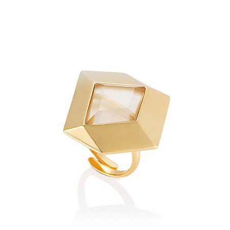 Anel Colmeia 614 com Quartzo Milky