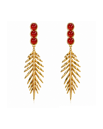 Brinco Pinheiro com Ágata Vermelha 1183 Ouro