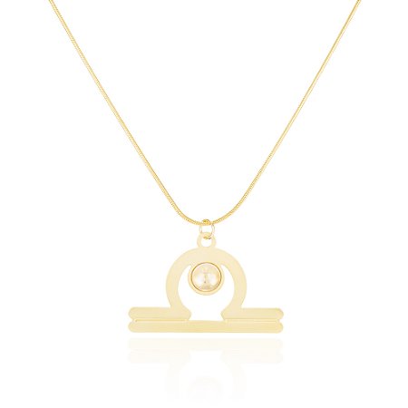 Pingente Astro Libra 443 Ouro Quartzo Incolor
