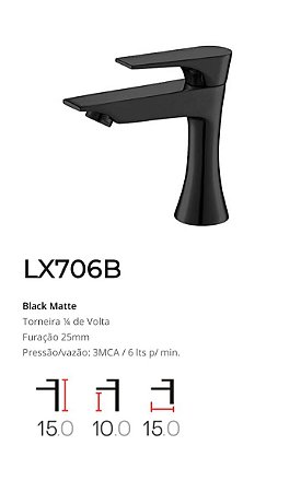 Torneira Black Fosco para lavatório LX706B - Lexxa