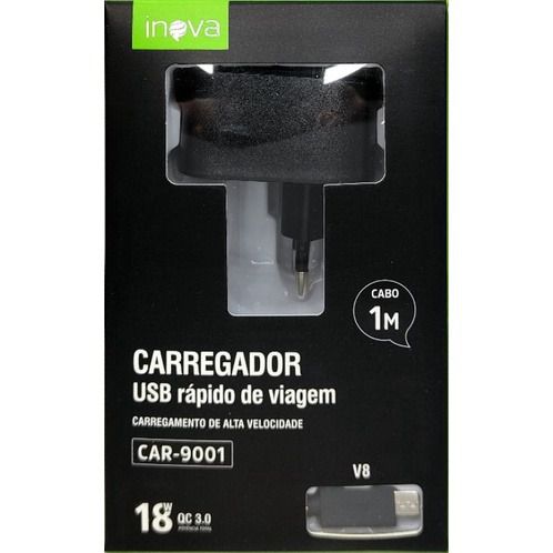 CARREGADOR INOVA V8 18W 3.1 USB CAR-9001 1M PRETO