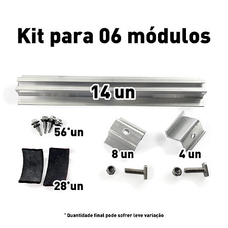 Mini-Trilho para telhado metálico - Kit para 6 módulos