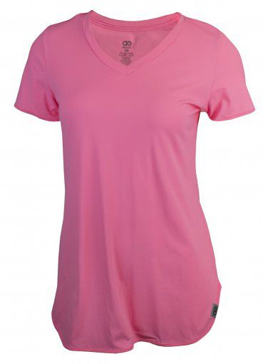 Camiseta Alto Giro Skin Fit Alongada Gola V Feminina Rosa Fluor