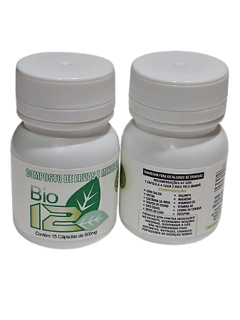 Bio 12  Suplemento Composto Ervas e Minerais  -   Frasco com 15 cápsulas de 500mg.