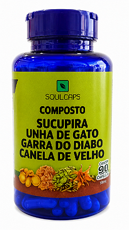 Sucupira, Garra do diabo, Unha de gato e Canela de Velho 90cp 500mg