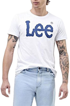 Camiseta Lee de Malha Branco e Marinho