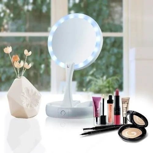 Espelho De Luz Led Dobrável Aumenta 10x P/maquiagem Portátil