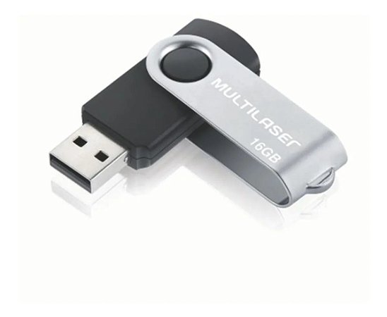 Pendrive Multilaser 16GB 2.0 preto e prateado