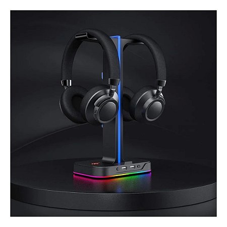 Suporte Headset Fone Gamer Iluminação Rgb 2 Porta Usb Knup