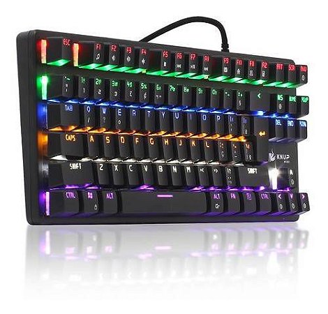 Teclado gamer Mecânico Knup KP-2052 português brasil cor preto com luz rainbow chroma