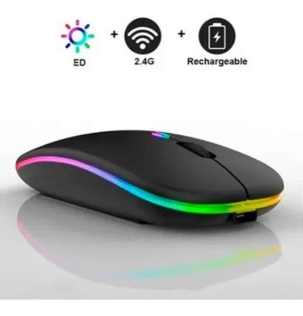 Mouse Sem Fio Recarregável Led Rgb 2.4 Wirelles Hmaston Wifi Nao precisa de pilha