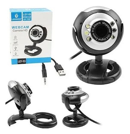 Webcam Ley-53 Microfone Luz Led 360 Graus Hd 720p Usb