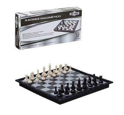 Jogo De Xadrez 25 X 25 Cm Dobrável Magnético Peças Com Imã