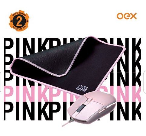 Kit Mouse Gamer Rosa + Mouse Pad - OEX Game MC104 Combo Arya