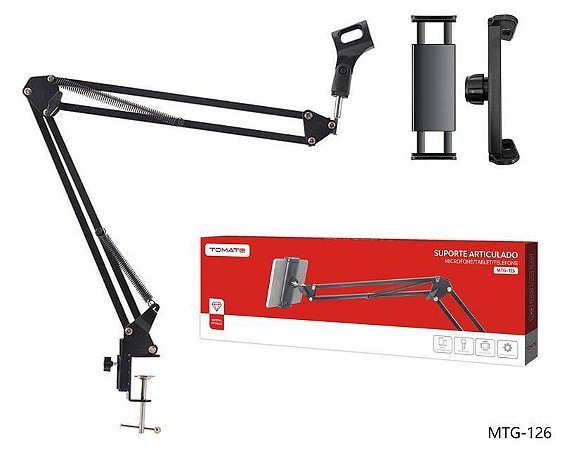 Suporte Metal de mesa Flexível para Microfone Celular e tablet Tomate MTG-1026 / MTG-126