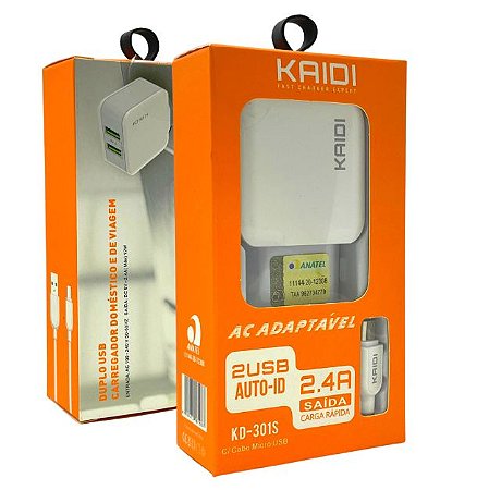 Carregador V8 2.4A KAIDI KD-301S micro usb