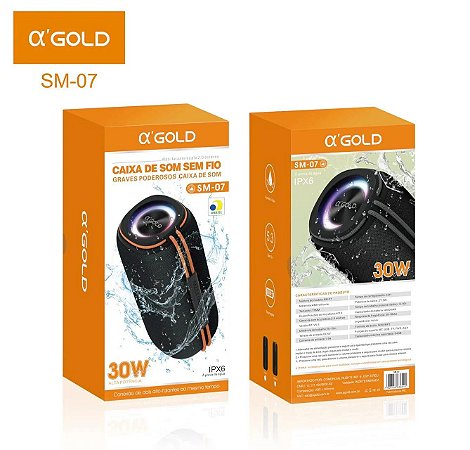 Caixa de Som Bluetooth IPX6 30W Com Led RGB Super Potente Agold SM-07