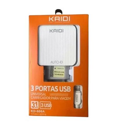 Carregador Kaidi Para iPhone Kd-606a Com 3 Porta Usb