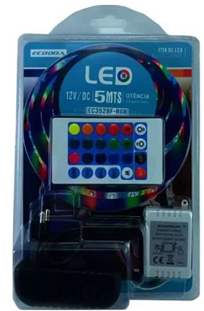 Fita Led Multicolorida Rgb 5mts 3528 C/fonte Bivolt Ecooda