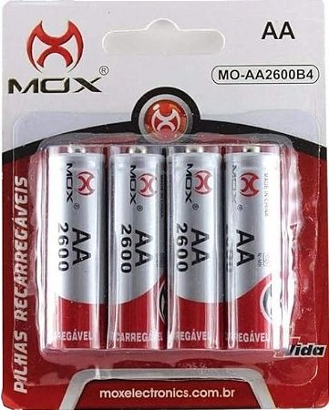 Pilha Recarregável Aa 2600 mAh Mox Mo-Aa2600b4 Com 4 unidades Original no Blister