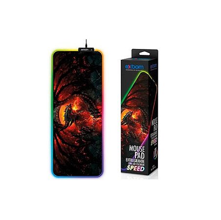Mouse Pad Gamer Iluminado Com Cores Rgb Grande Com Estampa 80CMX30CM EXBOM MP-LED3080